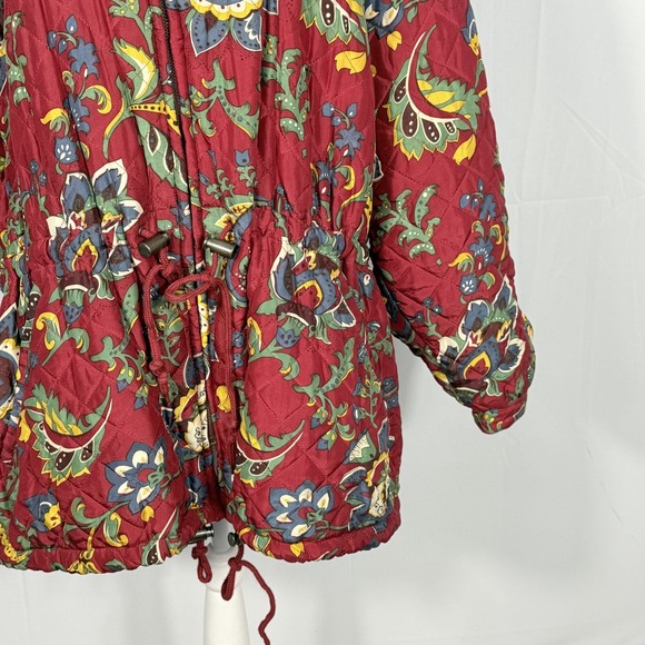Vintage The Limited Quilted Silk Coat Womens L Large Red Floral Paisley Hooded - Picture 4 of 10